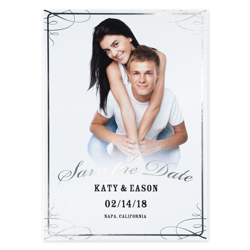 Engraved Swirl Foil Silver Personalized Wedding Announcement Cards