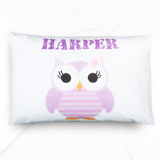 Lavender Owl Personalized Name Pillowcase