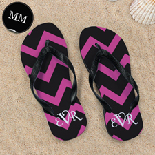 Black Pink Chevron Personalized Flip Flops, Men Medium