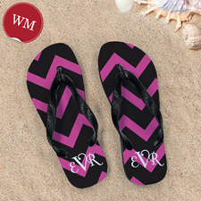 Black Pink Chevron Personalized Flip Flops, Women Medium