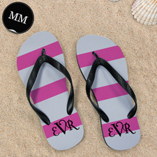 Pink Grey Stripe Flip Flops, Men Medium