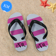 Pink Grey Stripe Flip Flops, Kids Medium