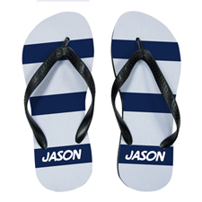 Navy Grey Stripe Personalized Flip Flops, Women Medium