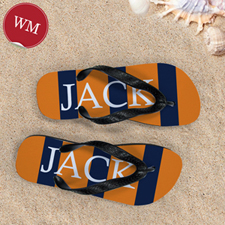 Navy Orange Stripe Personalized Flip Flops, Women Medium