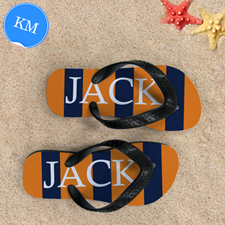 Navy Orange Stripe Personalized Flip Flops, Kid Medium