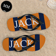 Navy Orange Stripe Personalized Flip Flops, Men Medium