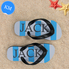 Blue Grey Stripe Personalized Flip Flops, Kid Medium