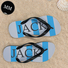 Blue Grey Stripe Personalized Flip Flops, Men Medium