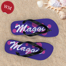 Pink Purple Dot Personalized Flip Flops, Women Medium