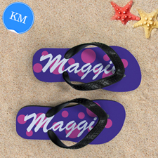 Pink Purple Dot Personalized Flip Flops, Kid Medium