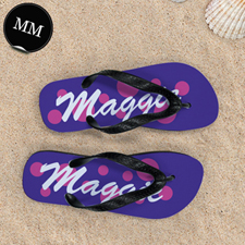 Pink Purple Dot Personalized Flip Flops, Men Medium