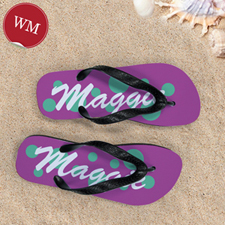 Teal Pink Dot Personalized Flip Flops, Women Medium