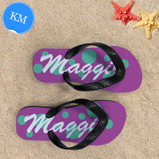 Teal Pink Dot Personalized Flip Flops, Kid Medium
