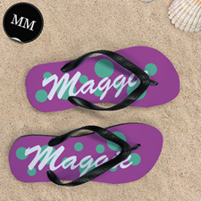 Teal Pink Dot Personalized Flip Flops, Men Medium