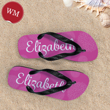 Pink Floral Personalized Flip Flops, Women Medium