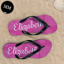 Pink Floral Personalized Flip Flops, Men Medium