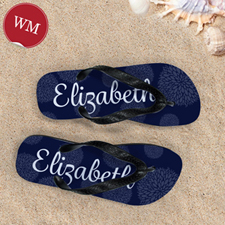 Navy Floral Personalized Flip Flops, Women Medium