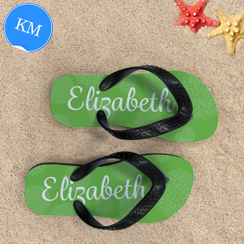 Lime Floral Flip Flops Kids Medium