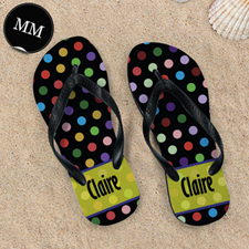 Colorful Polka Dot Personalized Flip Flop, Men Medium