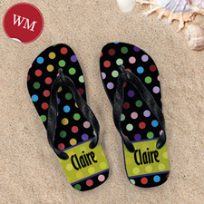 Colorful Polka Dot Personalized Flip Flop, Women Medium