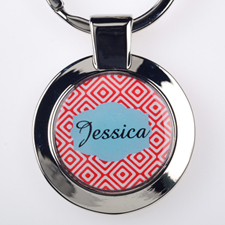 Red Diamonds Personalized Round Metal Keychain (Small)