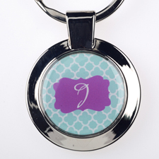 Aqua Clover Personalized Round Metal Keychain (Small)