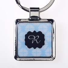 Sea Floral Personalized Square Metal Keychain (Small)