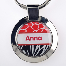 Red Black Animal Print Personalized Round Metal Keychain (Small)