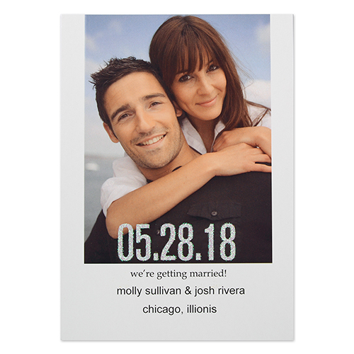 Glitter Two Become One Personalized Photo Wedding Announcement Cards