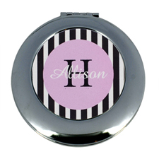 Personalized Black White Stripe Round Make Up Mirror