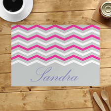Grey White Pink Chevron Personalized Placemat