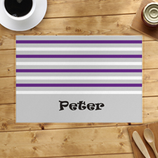 Grey White Purple Stripe Personalized Placemat