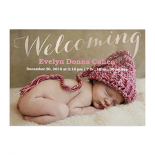 Welcoming Foil Silver Personalized Photo Birth Announcement, 5X7 Cards