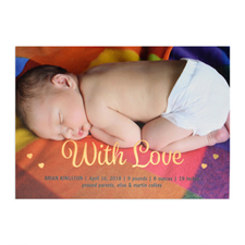 With Love Foil Gold Personalized Photo Birth Announcement, 5X7 Cards