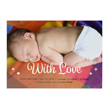 With Love Foil Silver Personalized Photo Birth Announcement, 5X7 Cards