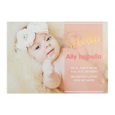 Script Hello Foil Gold Personalized Photo Girl Birth Announcement, 5X7 Cards
