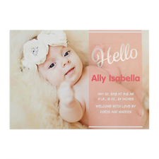 Script Hello Foil Silver Personalized Photo Girl Birth Announcement, 5X7 Cards