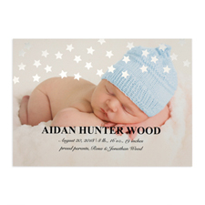 Star Foil Silver Personalized Photo Birth Announcement, 5X7 Cards