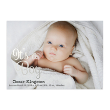 It's A Boy Foil Silver Personalized Photo Birth Announcement, 5X7 Cards