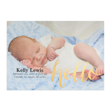 Foil Gold Hello Personalized Photo Birth Announcement, 5X7 Cards