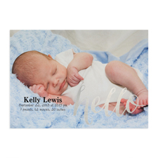 Foil Silver Hello Personalized Photo Birth Announcement, 5X7 Cards