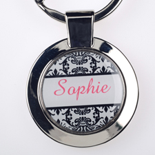 Damask Personalized Round Metal Keychain (Small)