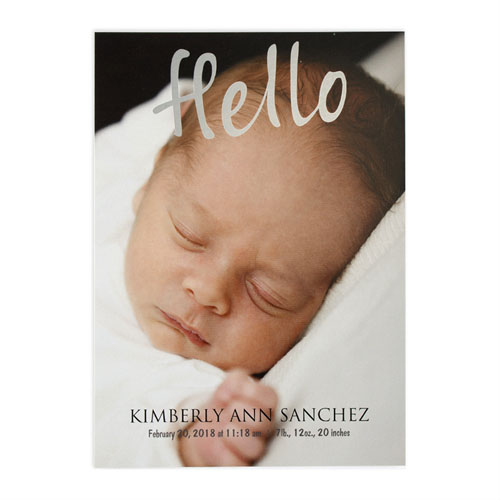 Hello Foil Gold Photo Birth Announcement, 5X7 Cards