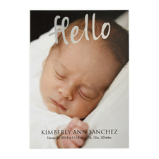 Hello Foil Gold Photo Birth Announcement, 5X7 Cards