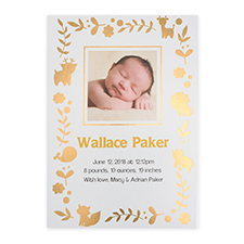 Foil Gold Animal Kingdom Personalized Photo Birth Announcement Cards