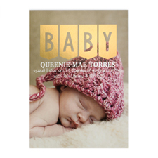 Baby Gold Foil Personalized Photo Birth Announcement Card, 5x7