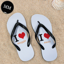 I Love Personalized Flip Flops, Men Medium
