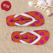 Mandarin Fuchsia Dot Personalized Flip Flops, Women Medium