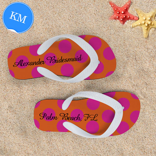 Mandarin Fuchsia Dot Personalized Flip Flops, Kids Medium