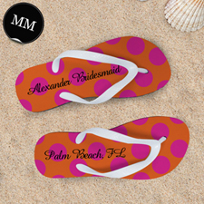 Mandarin Fuchsia Dot Personalized Flip Flops, Men Medium